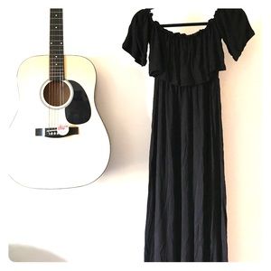 Black cotton knit maxi dress